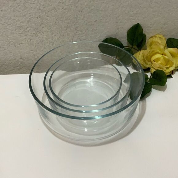 Set of 3 Bormioli Rocco Italy Round 9” 7”&6” Glass Serving Dish Bowl Italy G10 - Picture 13 of 14